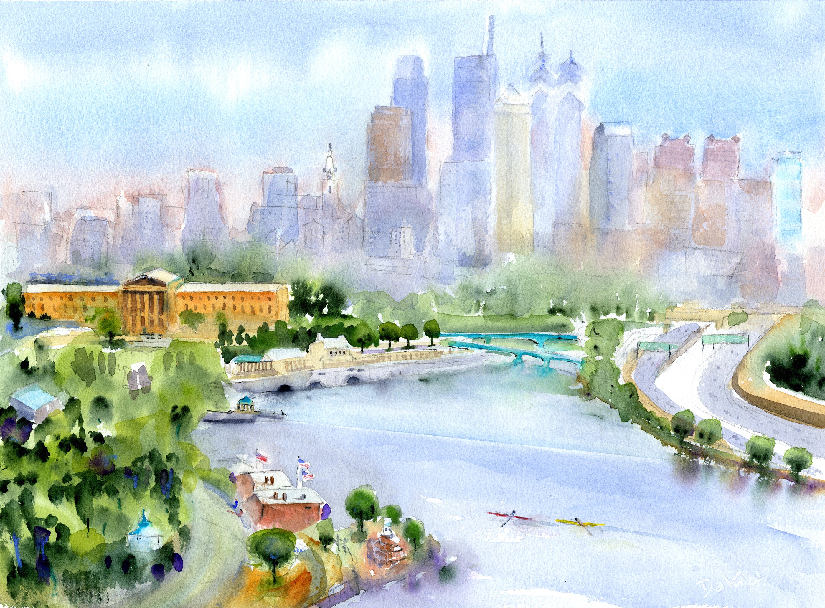 Philadelphia Skyline - Philly Wall Art Watercolor Print