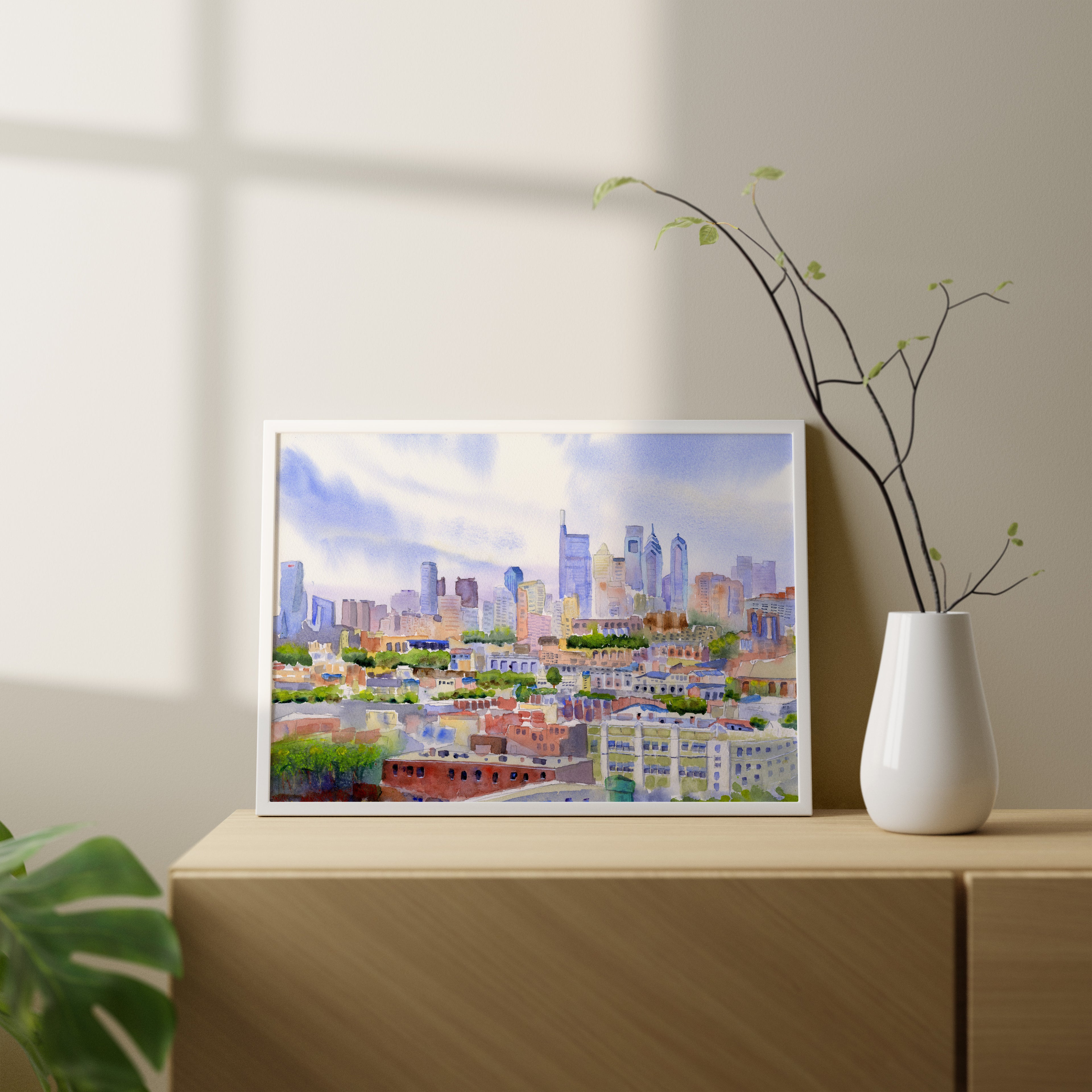 Philadelphia Skyline - From The Bok View - Philly Wall Art Watercolor Print