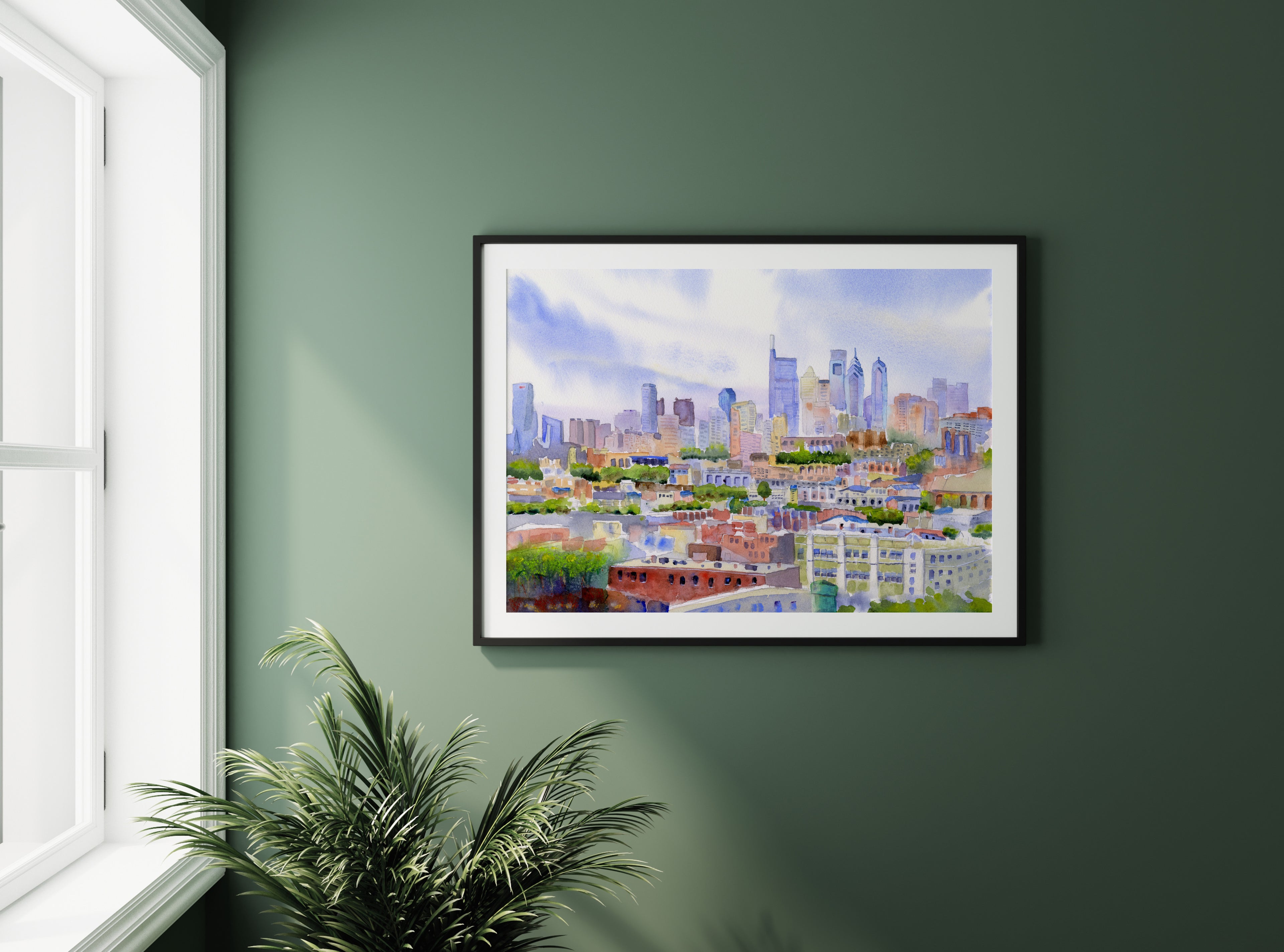 Philadelphia Skyline - From The Bok View - Philly Wall Art Watercolor Print
