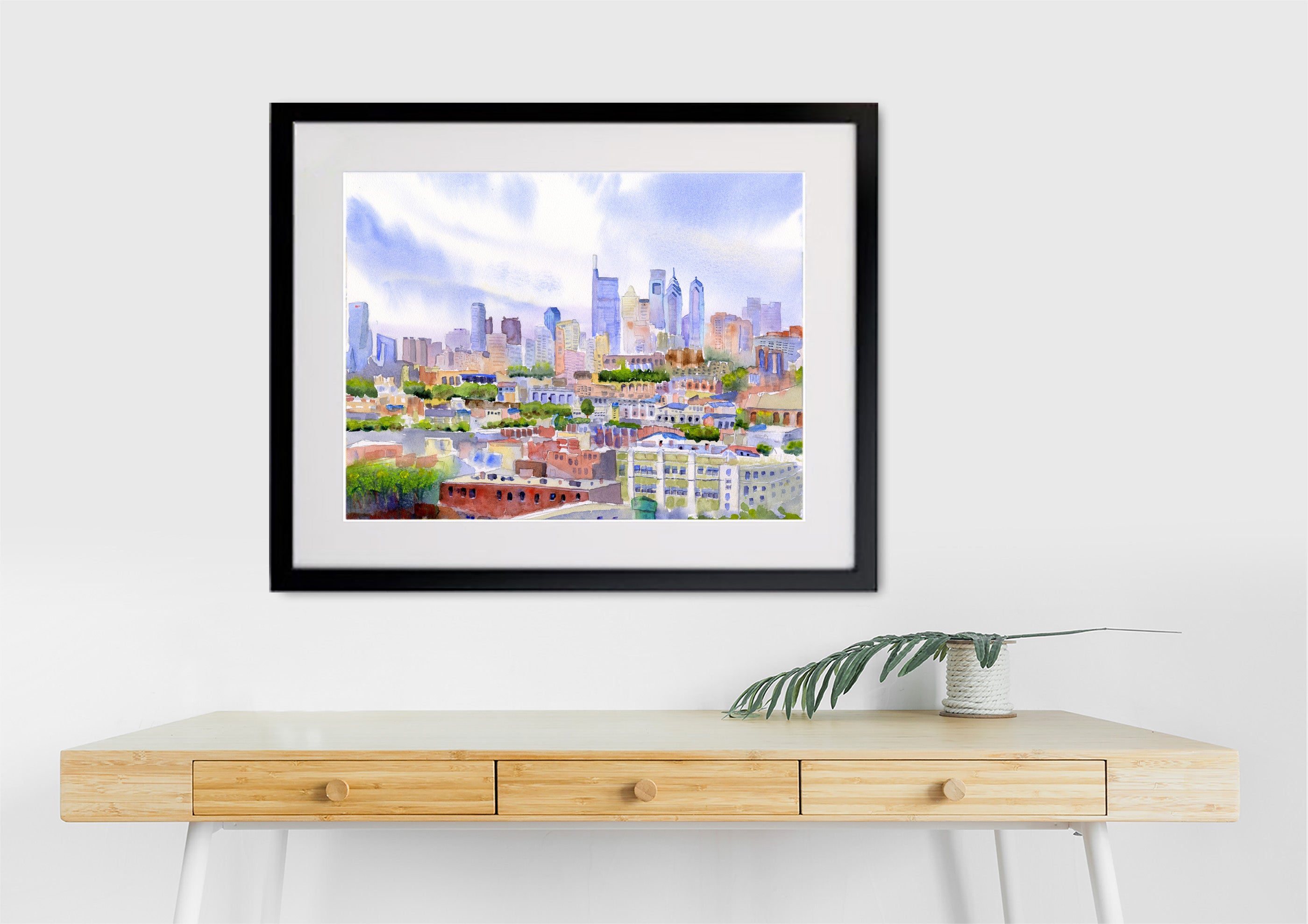 Philadelphia Skyline - From The Bok View - Philly Wall Art Watercolor Print