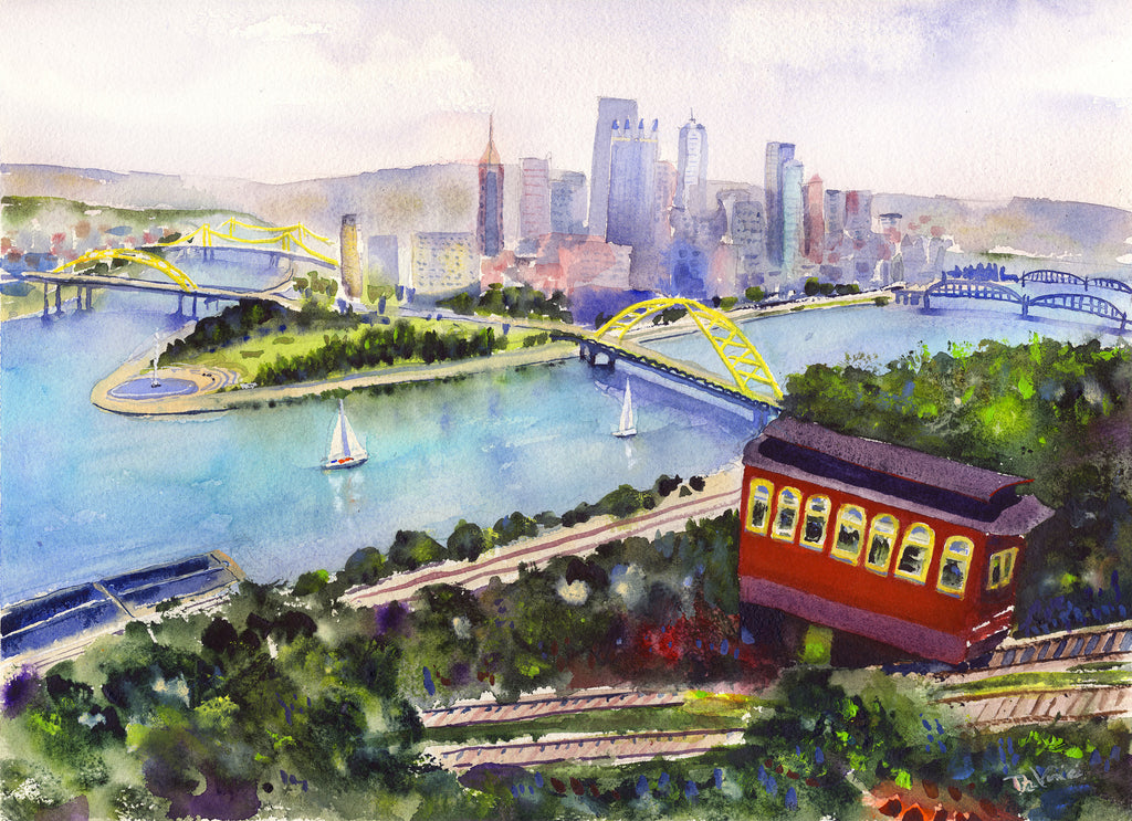 PITTSBURGH WATERCOLOR PRINT - "INCLINE TO PITTSBURGH"