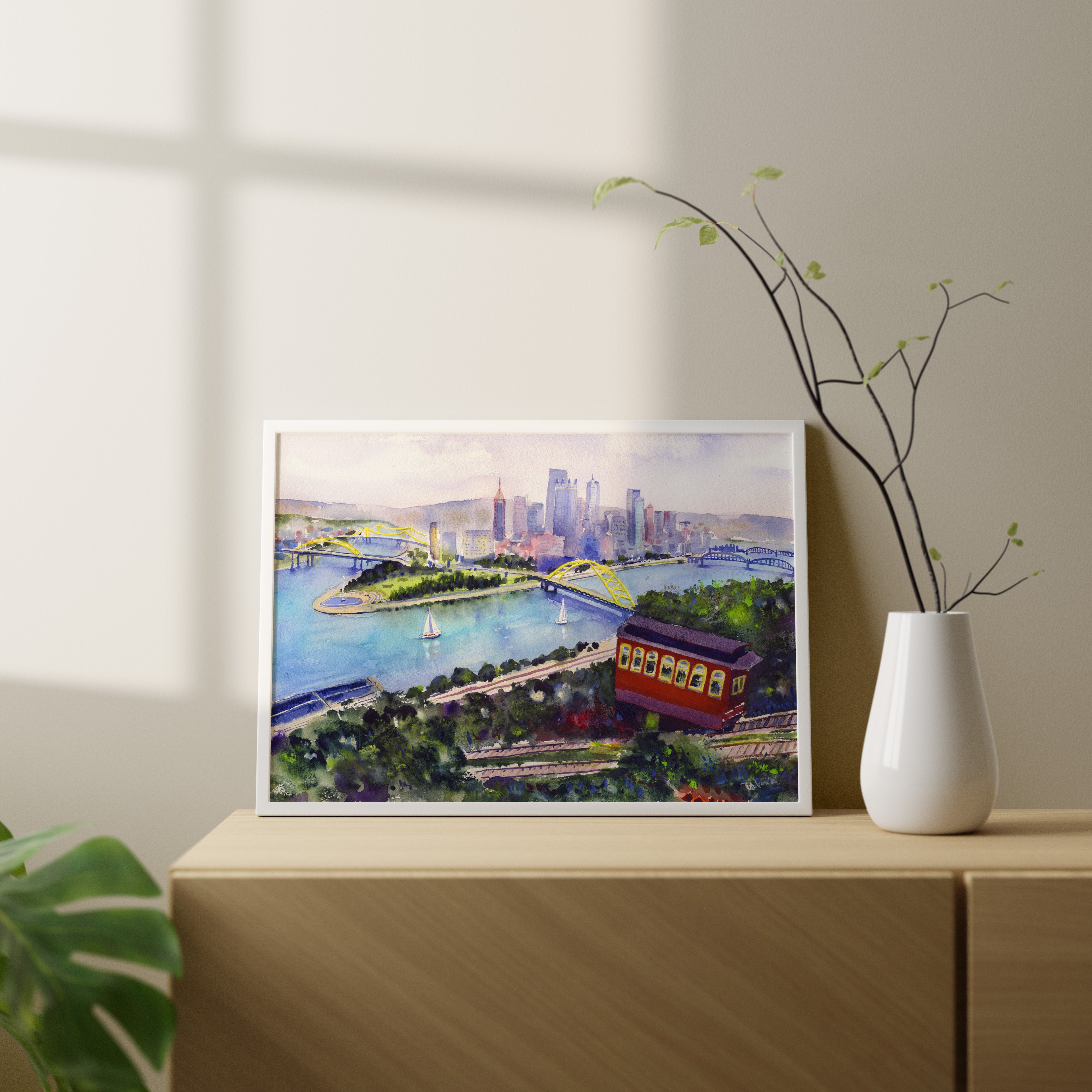 PITTSBURGH WATERCOLOR PRINT - "INCLINE TO PITTSBURGH"