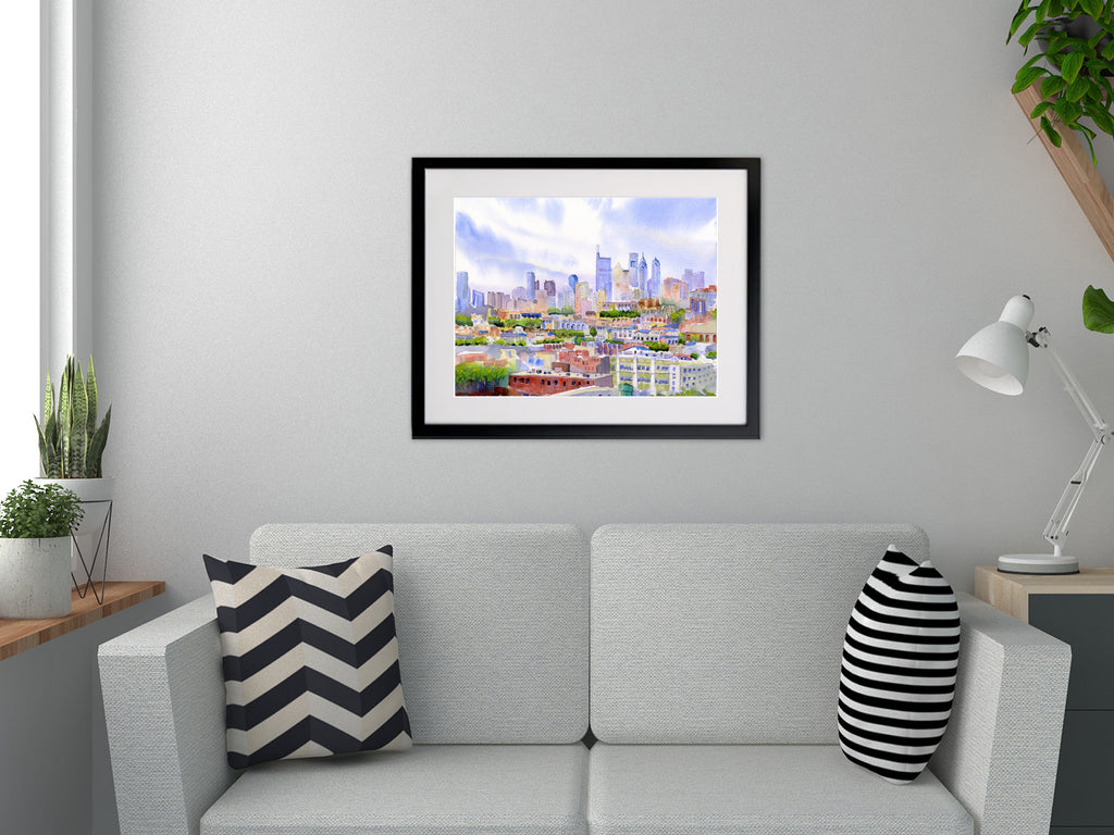Philadelphia Skyline - From The Bok View - Philly Wall Art Watercolor Print