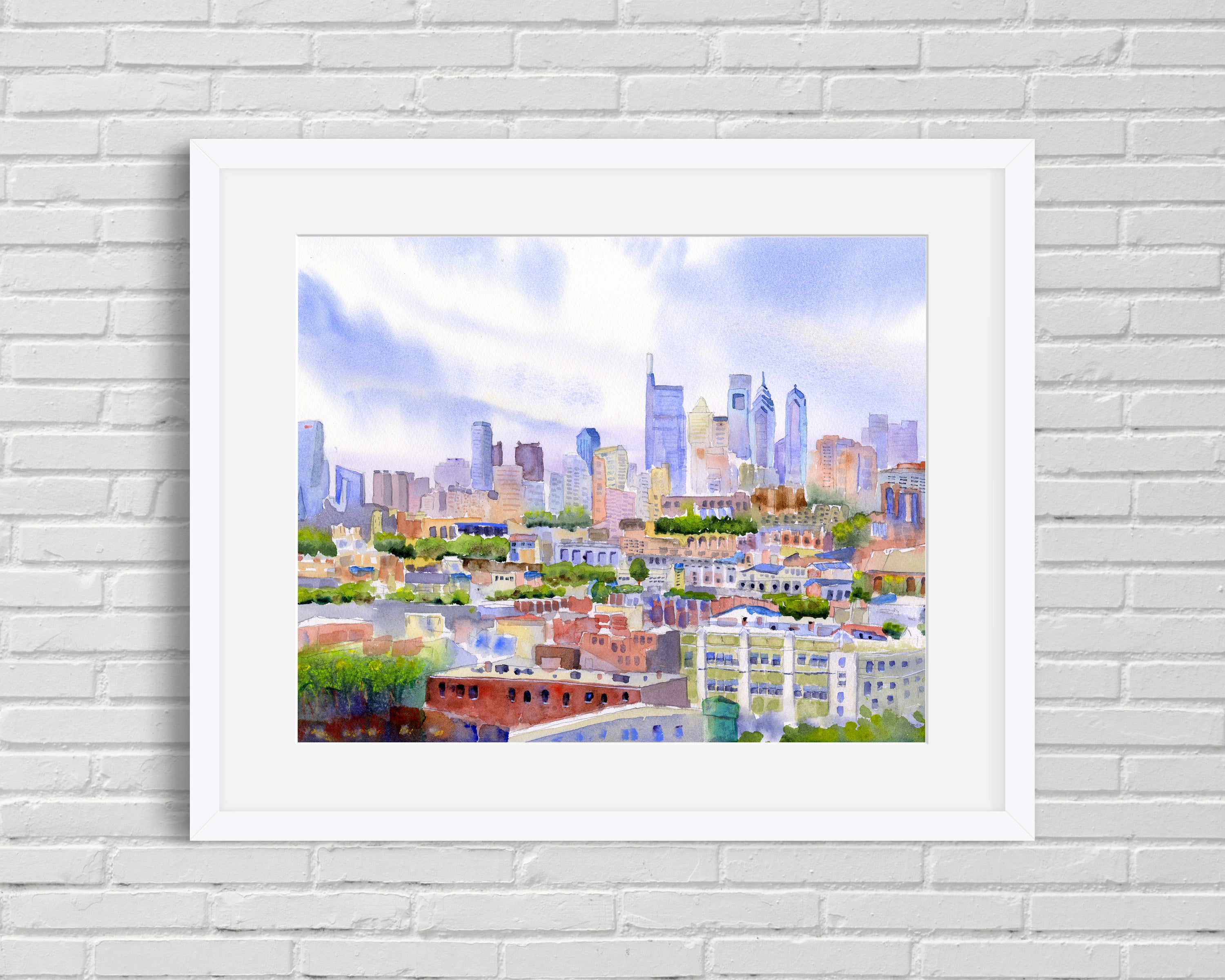 Philadelphia Skyline - From The Bok View - Philly Wall Art Watercolor Print