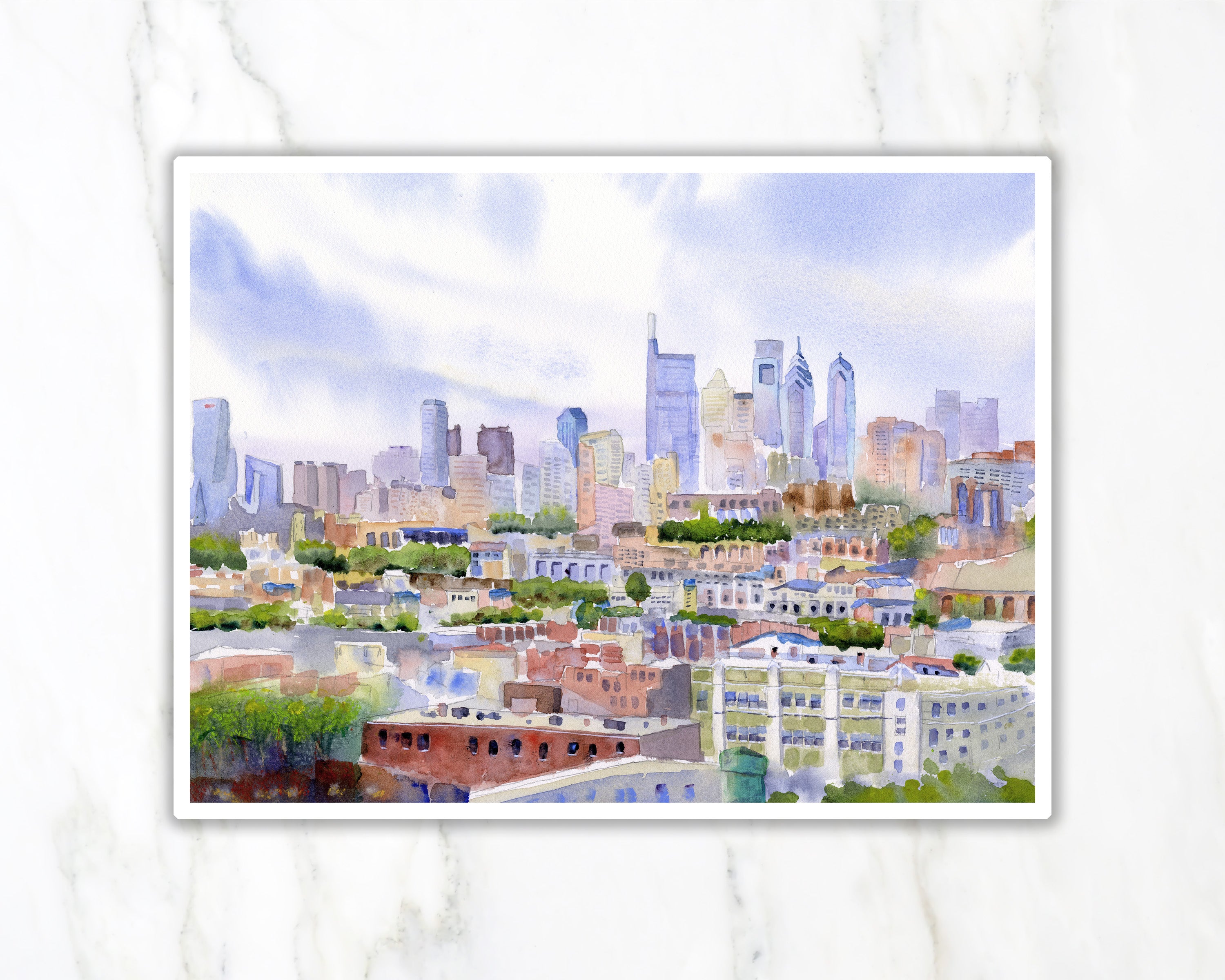 Philadelphia Skyline - From The Bok View - Philly Wall Art Watercolor Print
