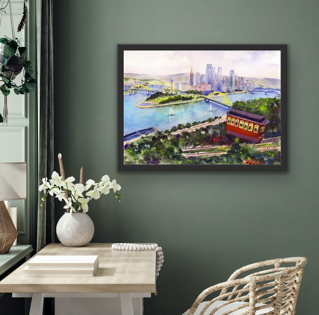 PITTSBURGH WATERCOLOR PRINT - "INCLINE TO PITTSBURGH"