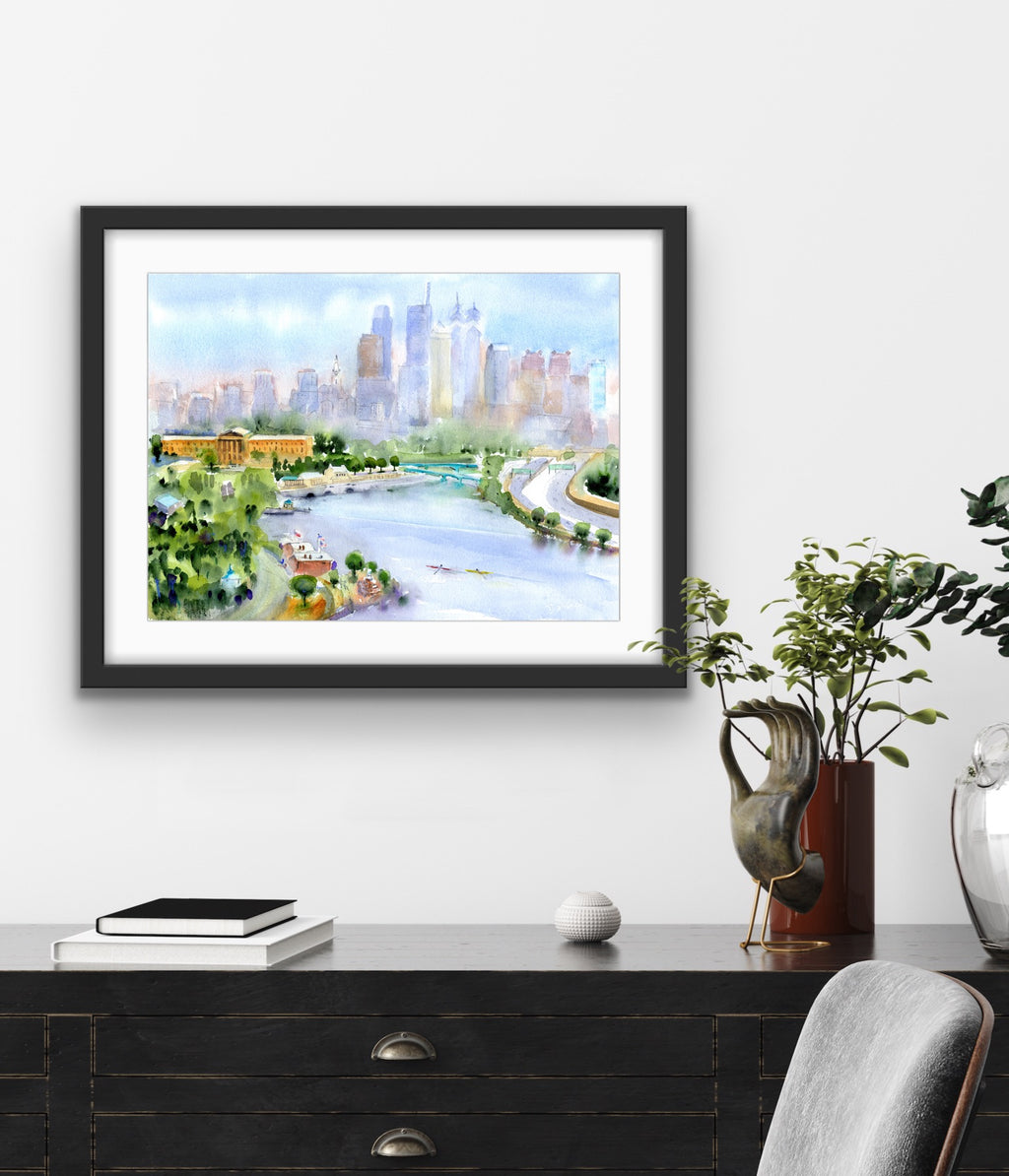Philadelphia Skyline - Philly Wall Art Watercolor Print