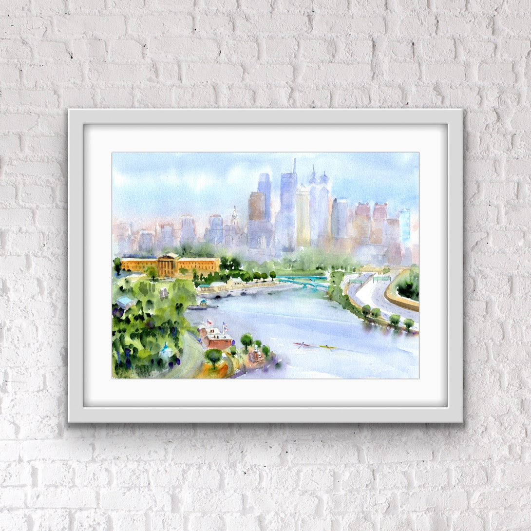 Philadelphia Skyline - Philly Wall Art Watercolor Print