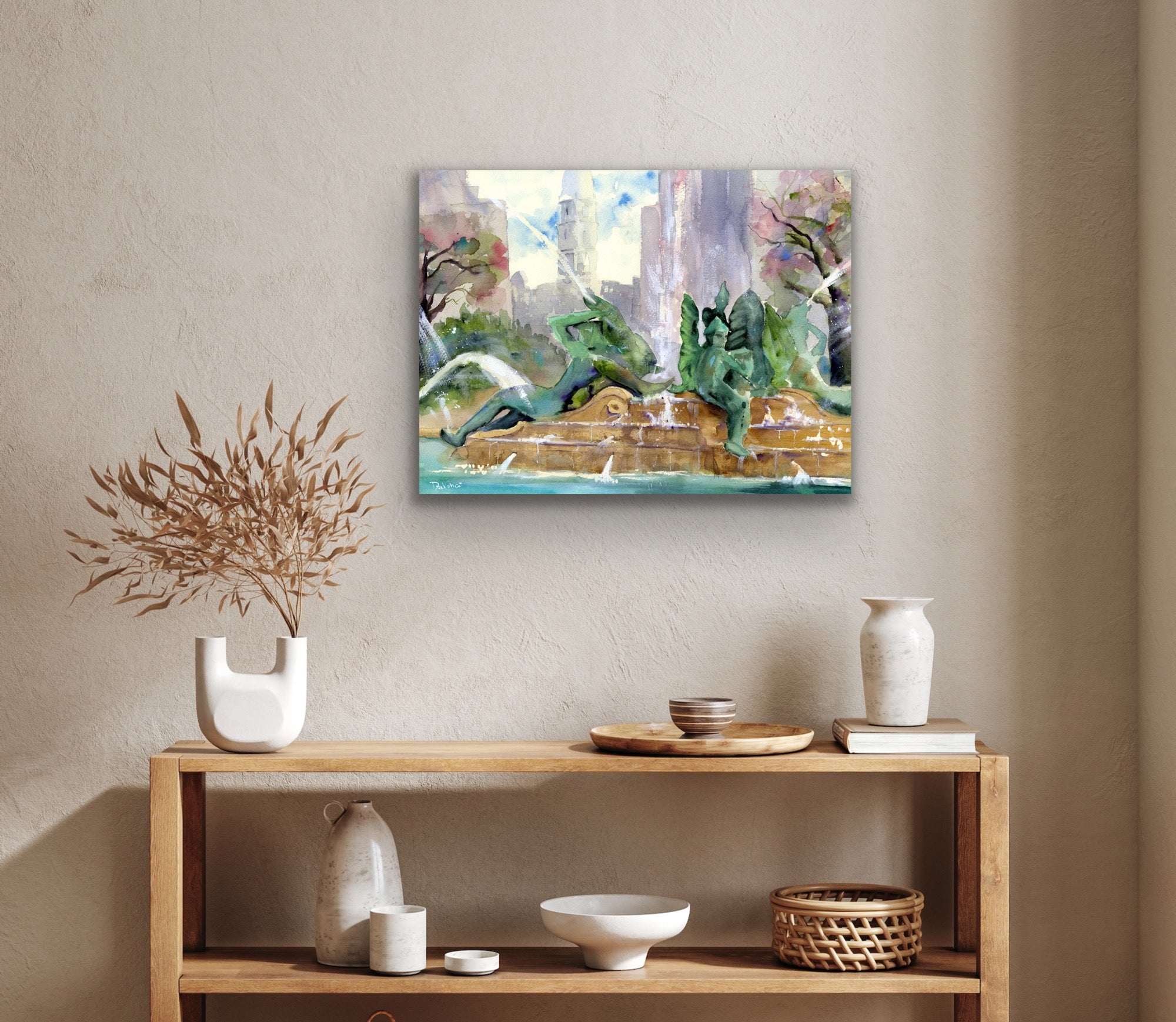 Philadelphia Swann Fountain Watercolor Print
