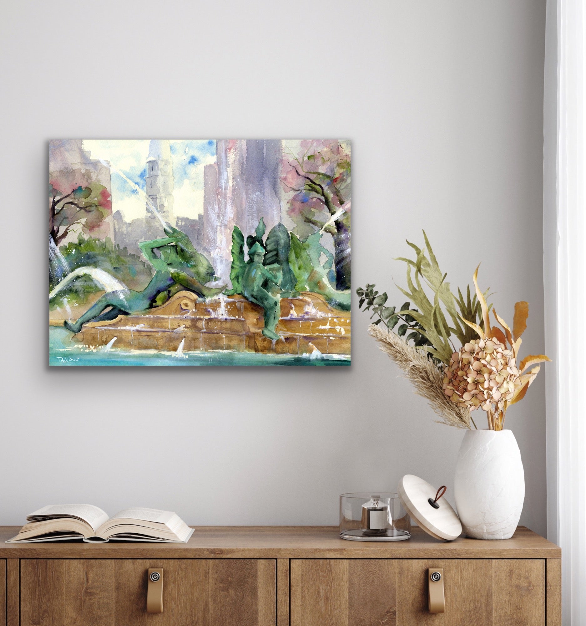 Philadelphia Swann Fountain Watercolor Print