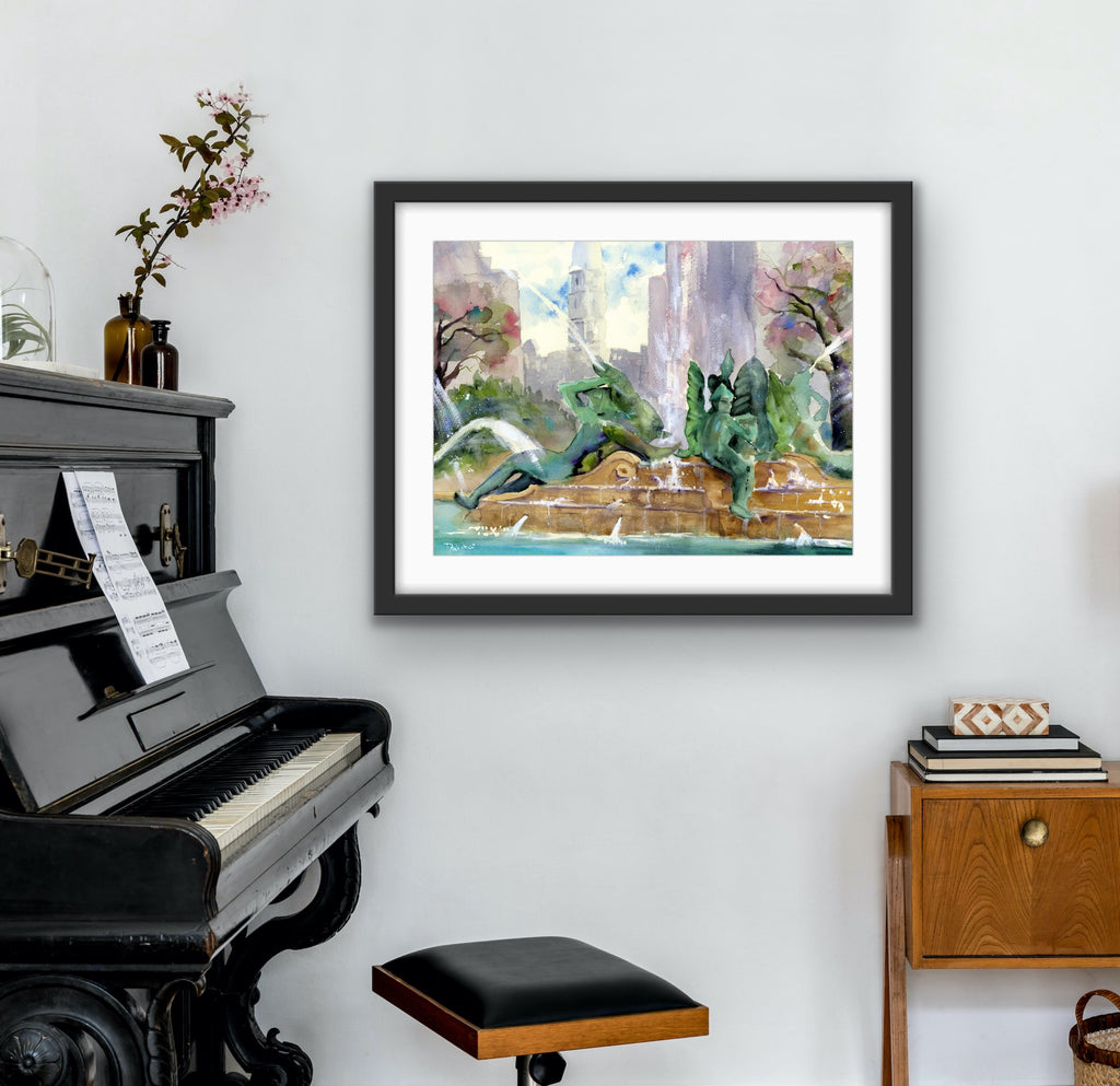 Philadelphia Swann Fountain Watercolor Print