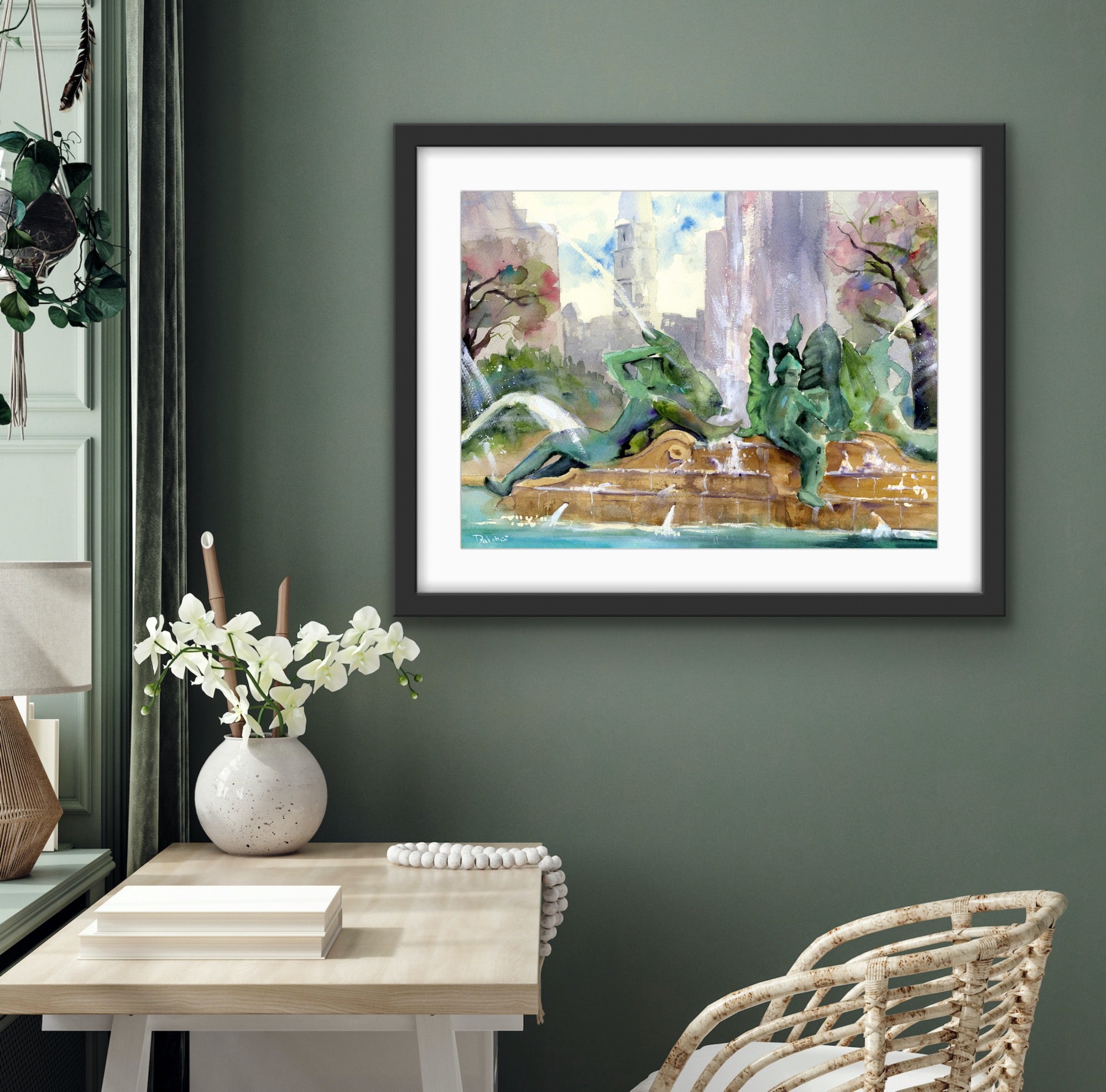 Philadelphia Swann Fountain Watercolor Print