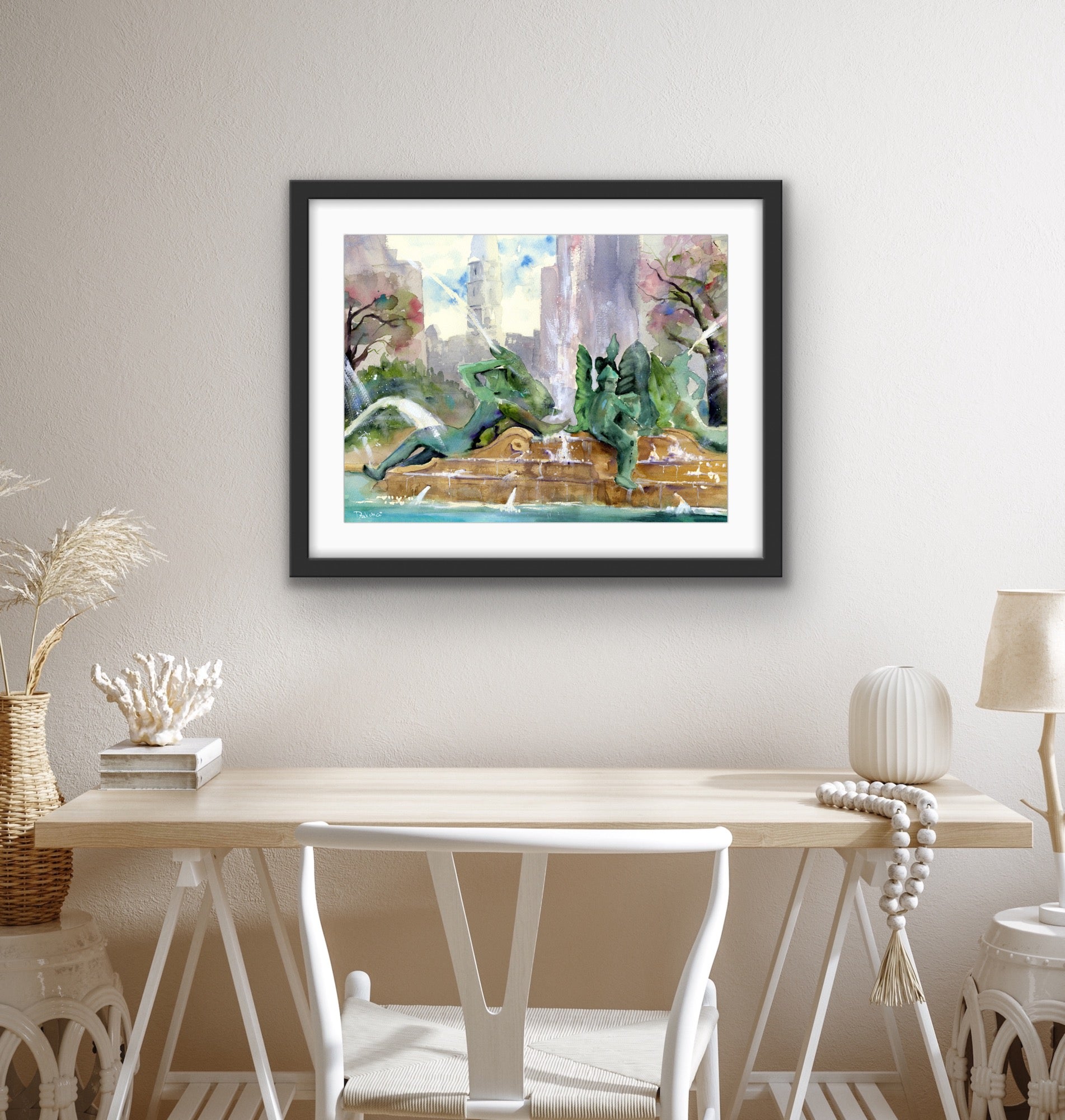 Philadelphia Swann Fountain Watercolor Print
