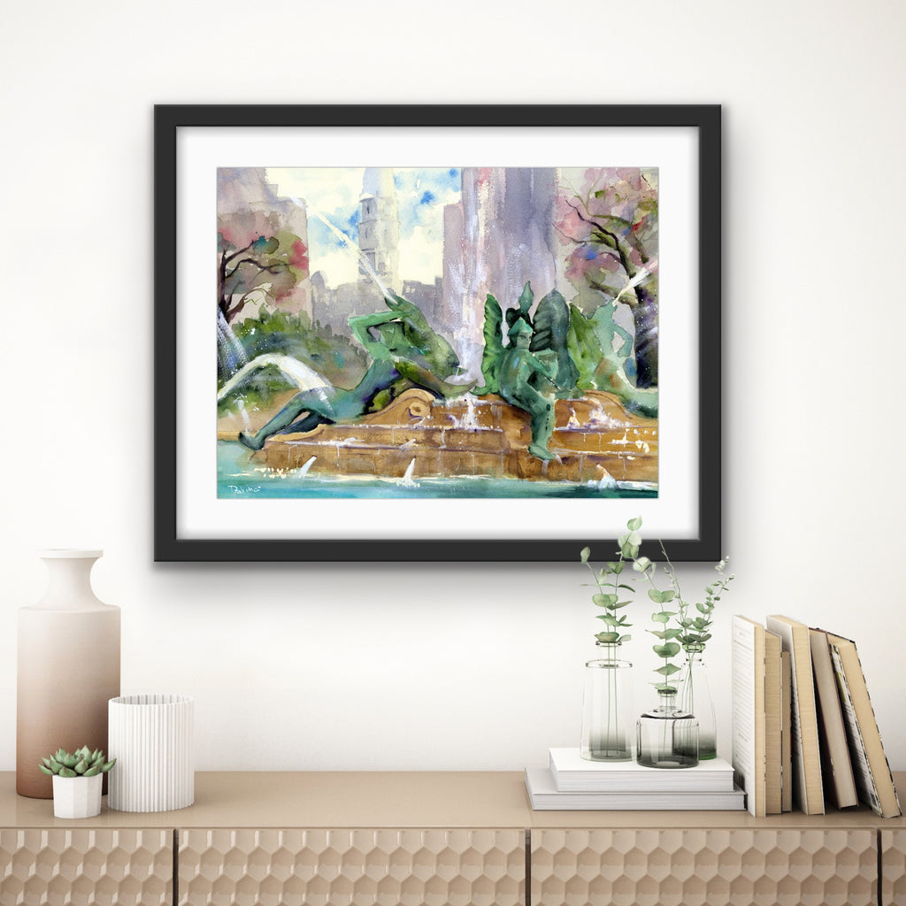 Philadelphia Swann Fountain Watercolor Print
