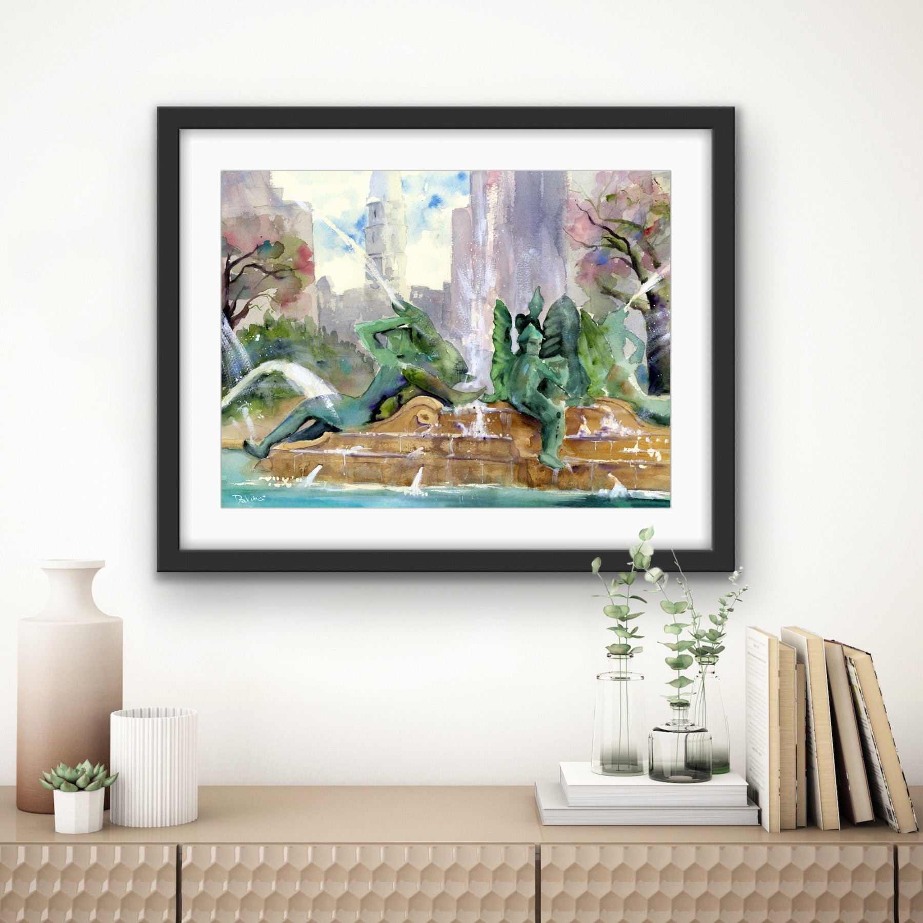 Philadelphia Swann Fountain Watercolor Print
