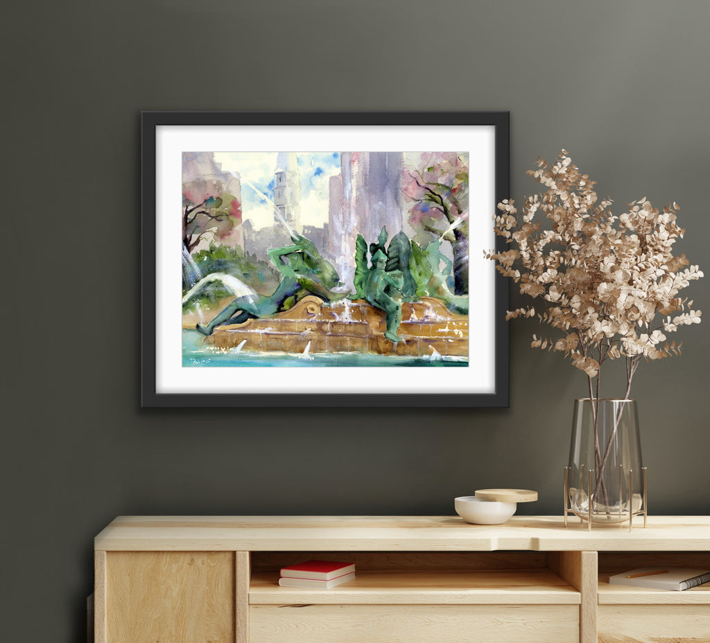 Philadelphia Swann Fountain Watercolor Print
