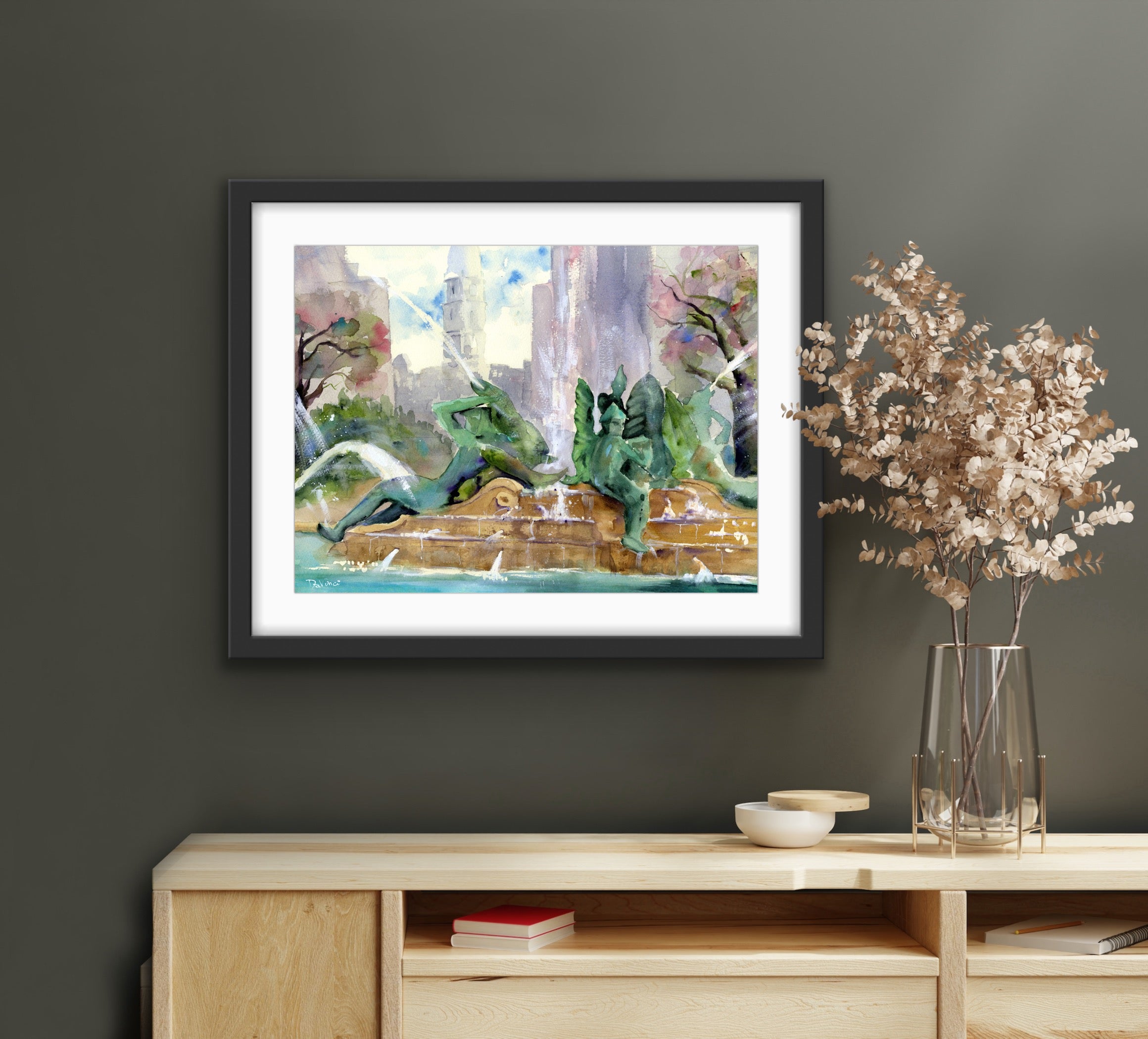 Philadelphia Swann Fountain Watercolor Print