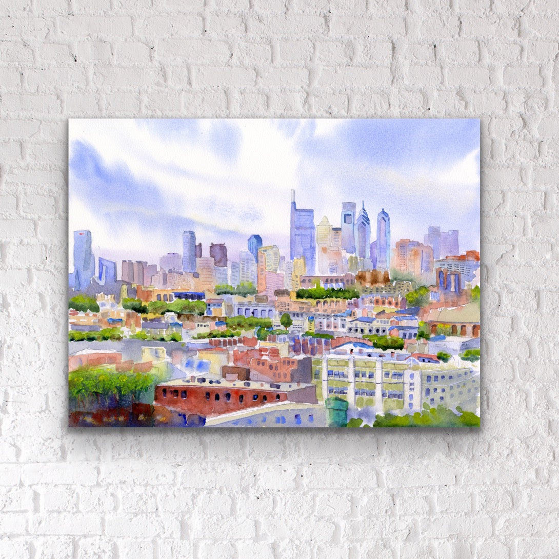 Philadelphia Skyline - From The Bok View - Philly Wall Art Watercolor Print