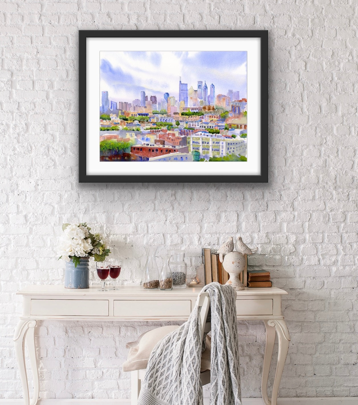 Philadelphia Skyline - From The Bok View - Philly Wall Art Watercolor Print