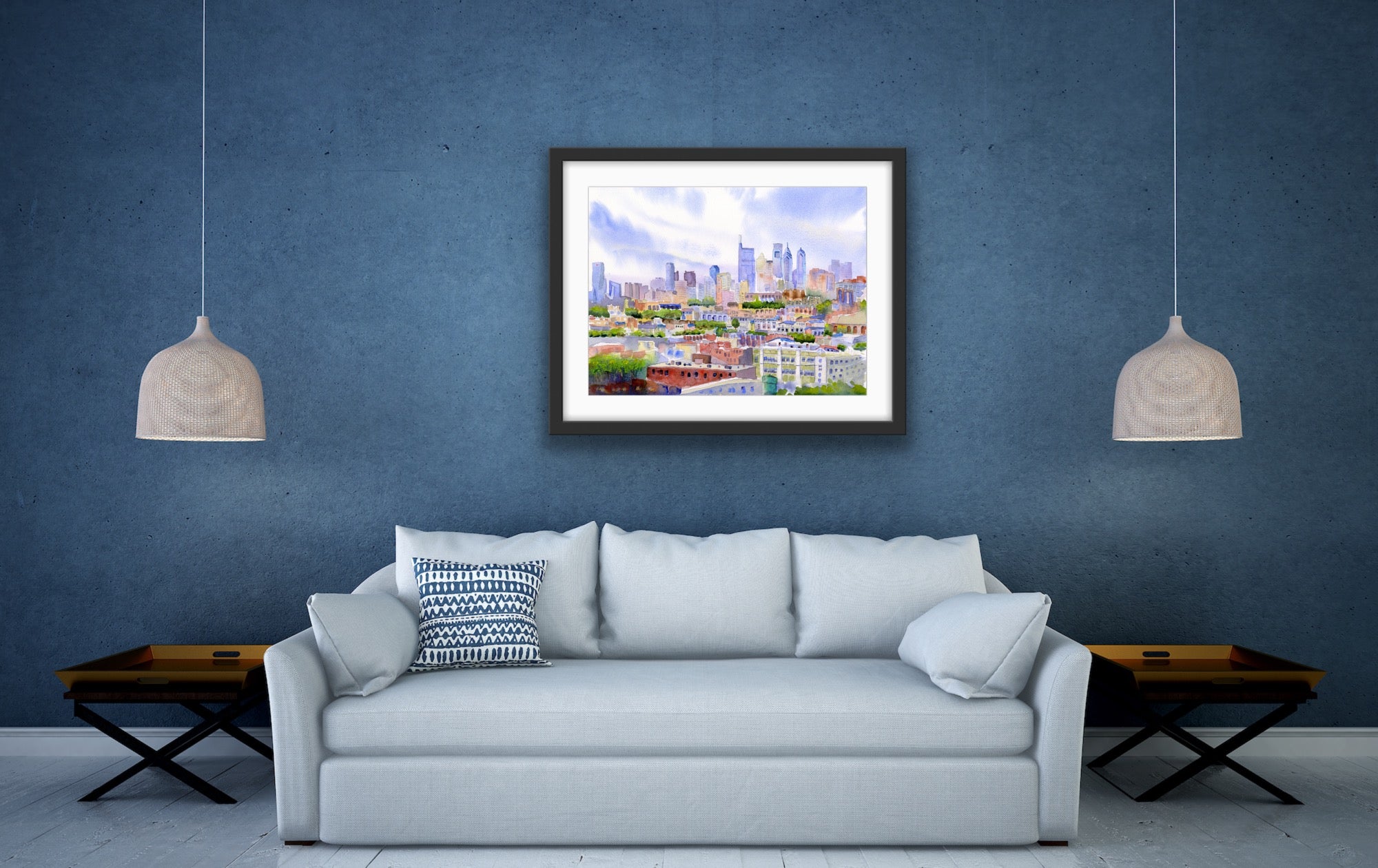 Philadelphia Skyline - From The Bok View - Philly Wall Art Watercolor Print