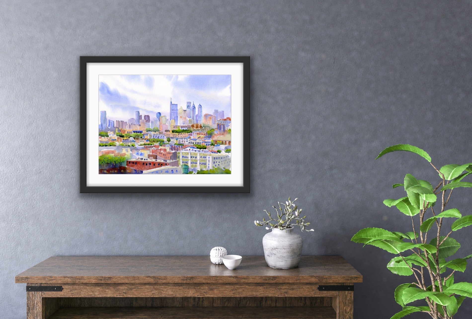 Philadelphia Skyline - From The Bok View - Philly Wall Art Watercolor Print