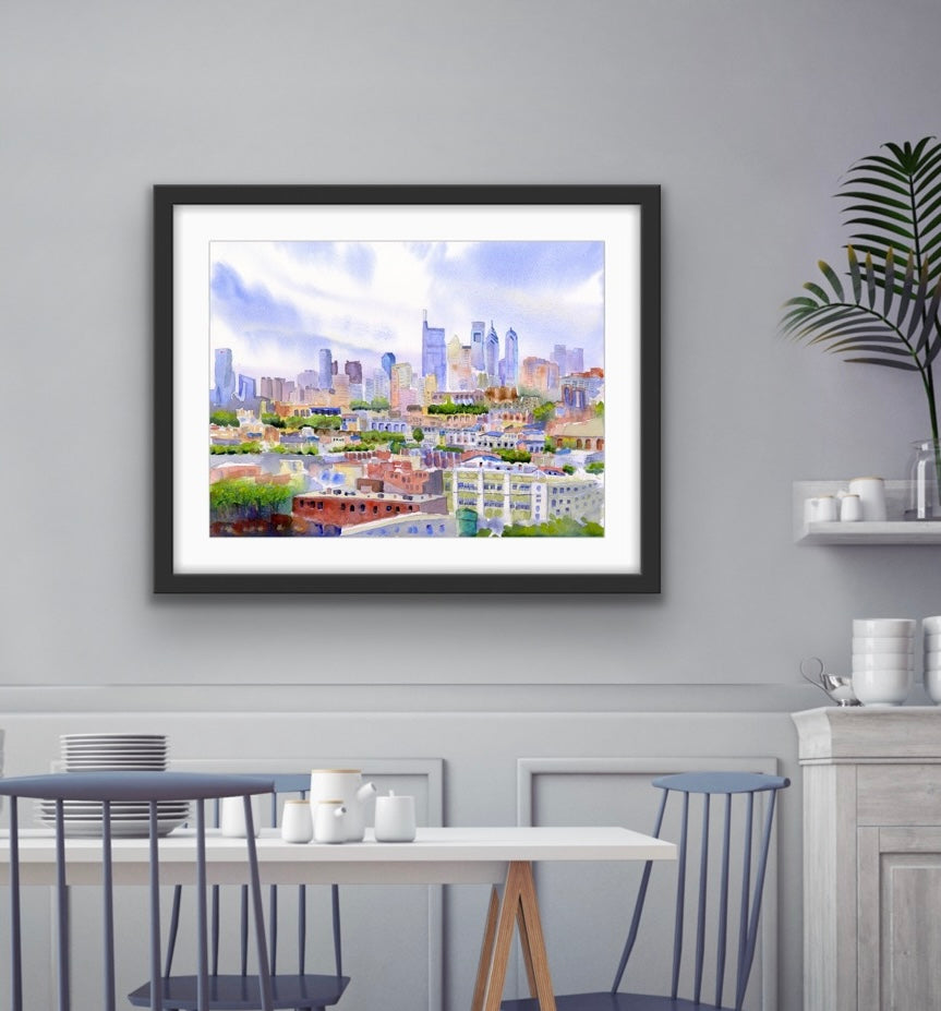 Philadelphia Skyline - From The Bok View - Philly Wall Art Watercolor Print