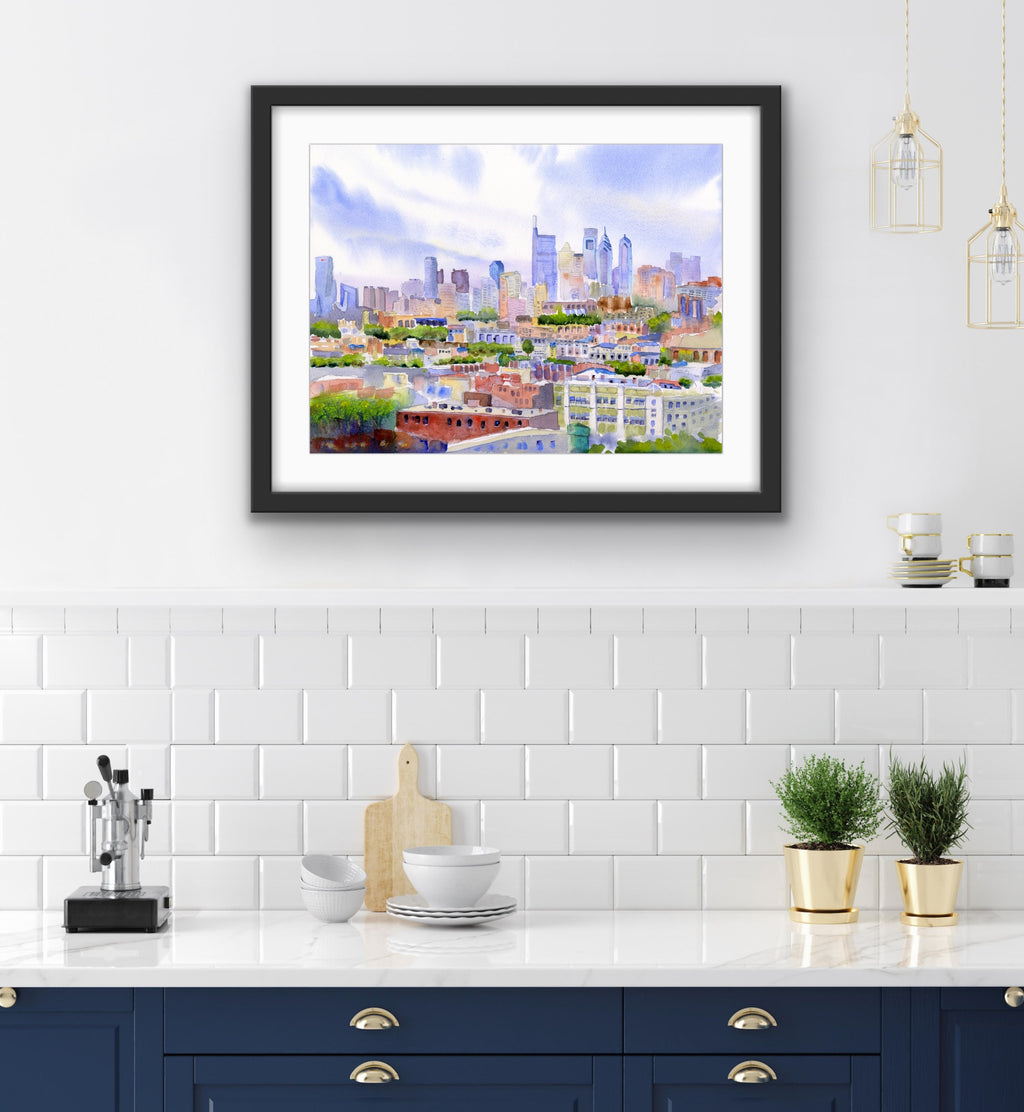 Philadelphia Skyline - From The Bok View - Philly Wall Art Watercolor Print