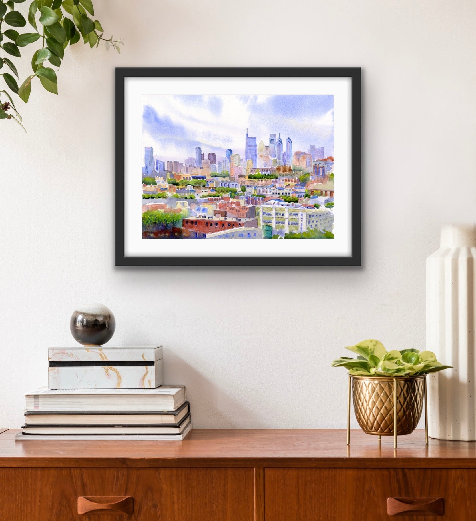 Philadelphia Skyline - From The Bok View - Philly Wall Art Watercolor Print