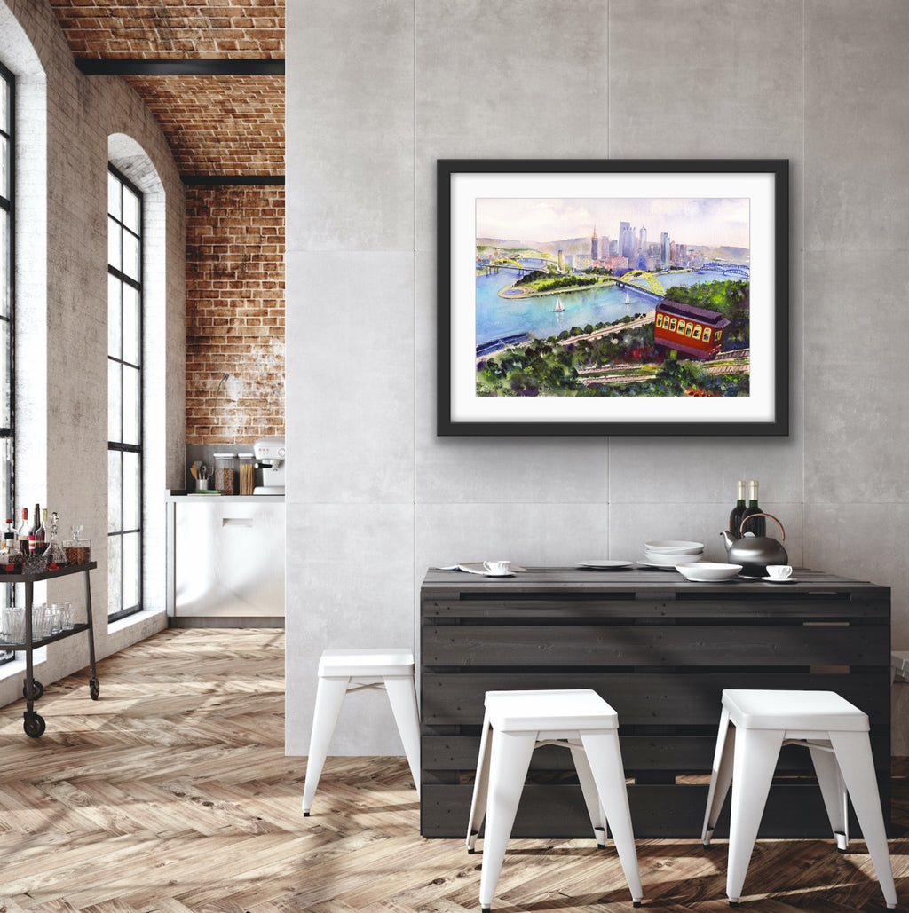 PITTSBURGH WATERCOLOR PRINT - "INCLINE TO PITTSBURGH"