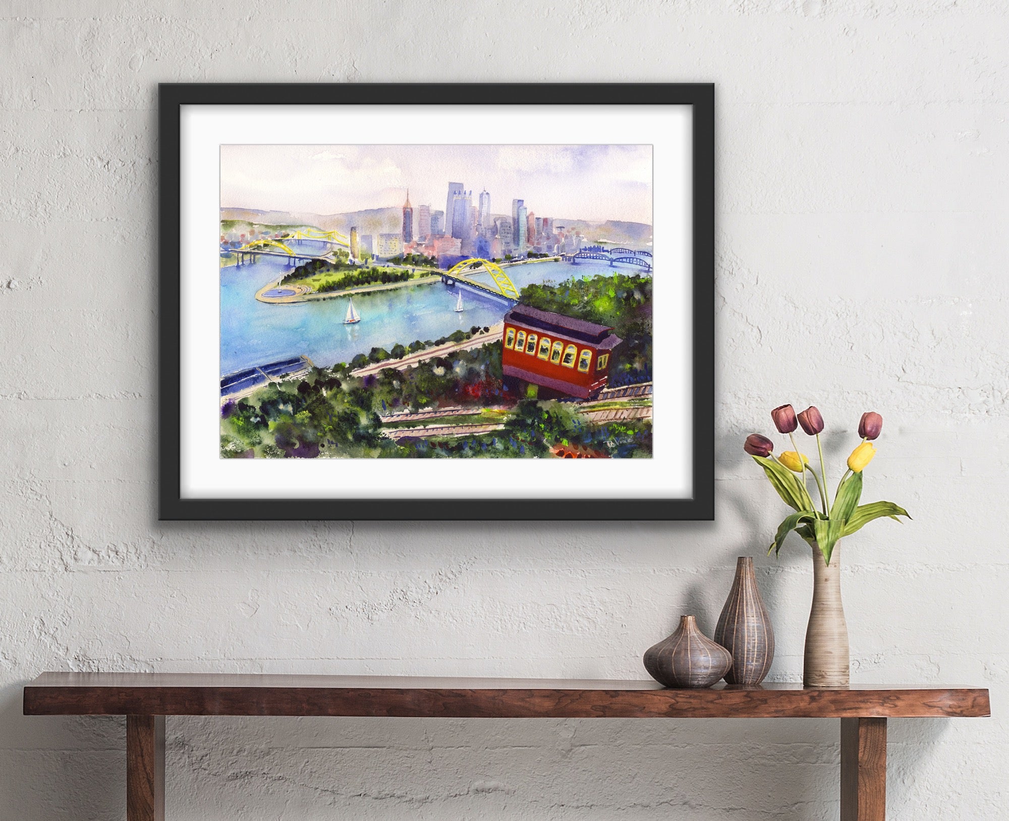 PITTSBURGH WATERCOLOR PRINT - "INCLINE TO PITTSBURGH"