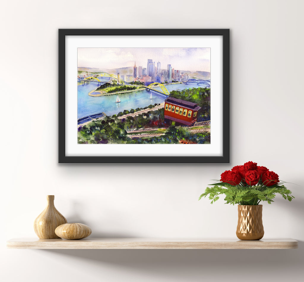 PITTSBURGH WATERCOLOR PRINT - "INCLINE TO PITTSBURGH"