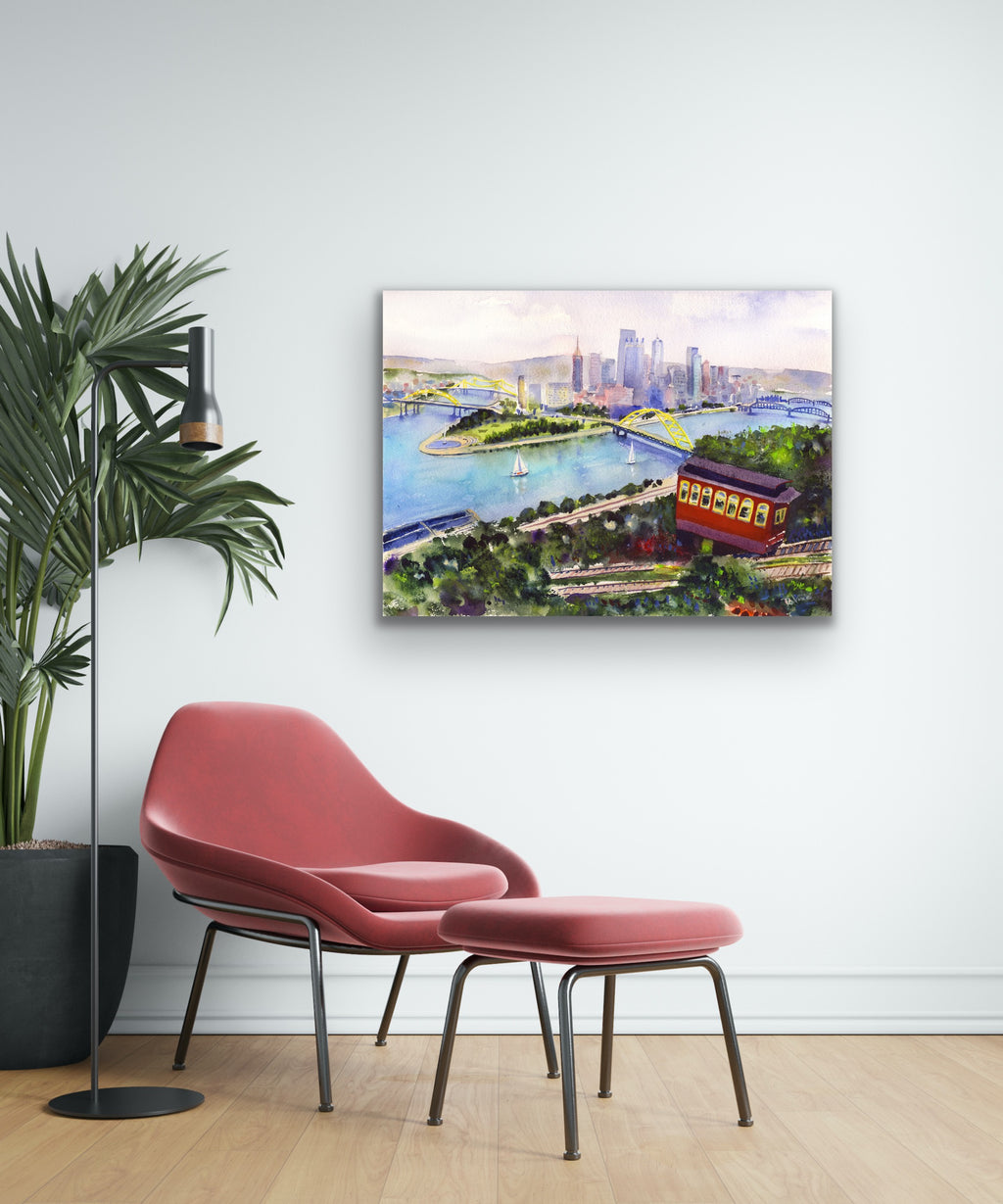 PITTSBURGH WATERCOLOR PRINT - "INCLINE TO PITTSBURGH"
