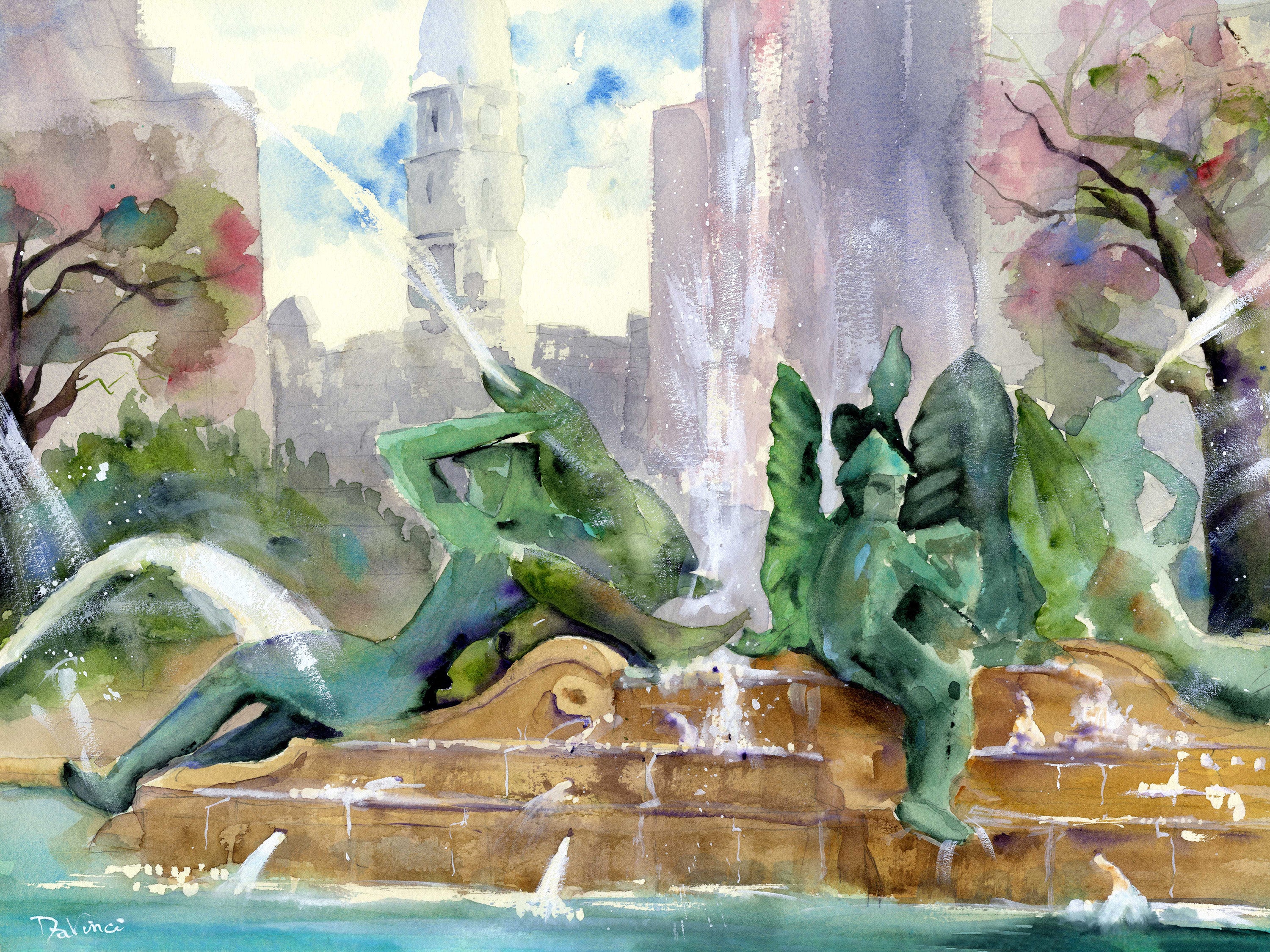 Philadelphia Swann Fountain Watercolor Print