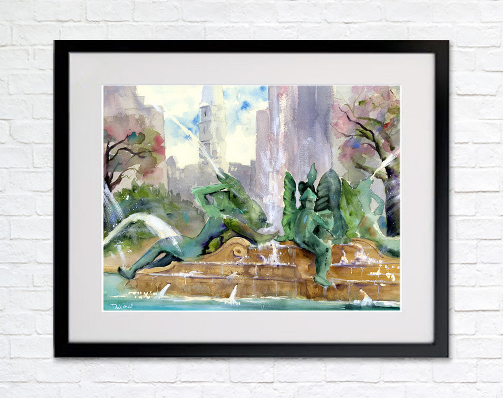 Philadelphia Swann Fountain Watercolor Print