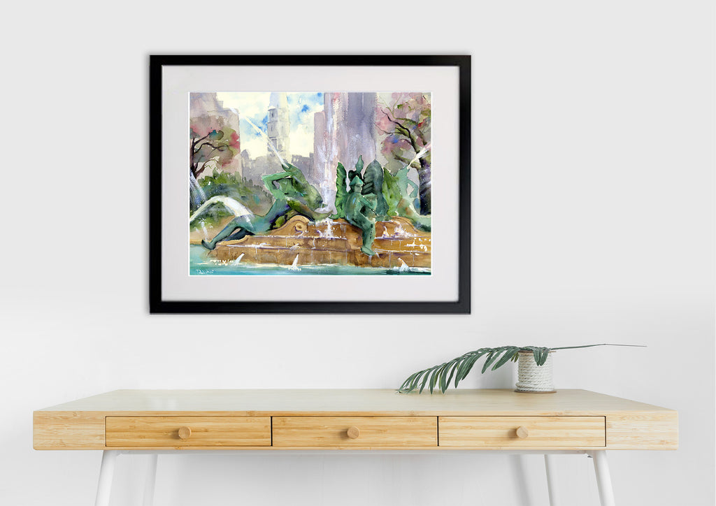 Philadelphia Swann Fountain Watercolor Print
