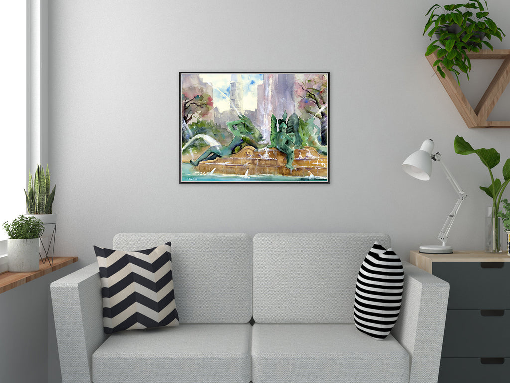 Philadelphia Swann Fountain Watercolor Print