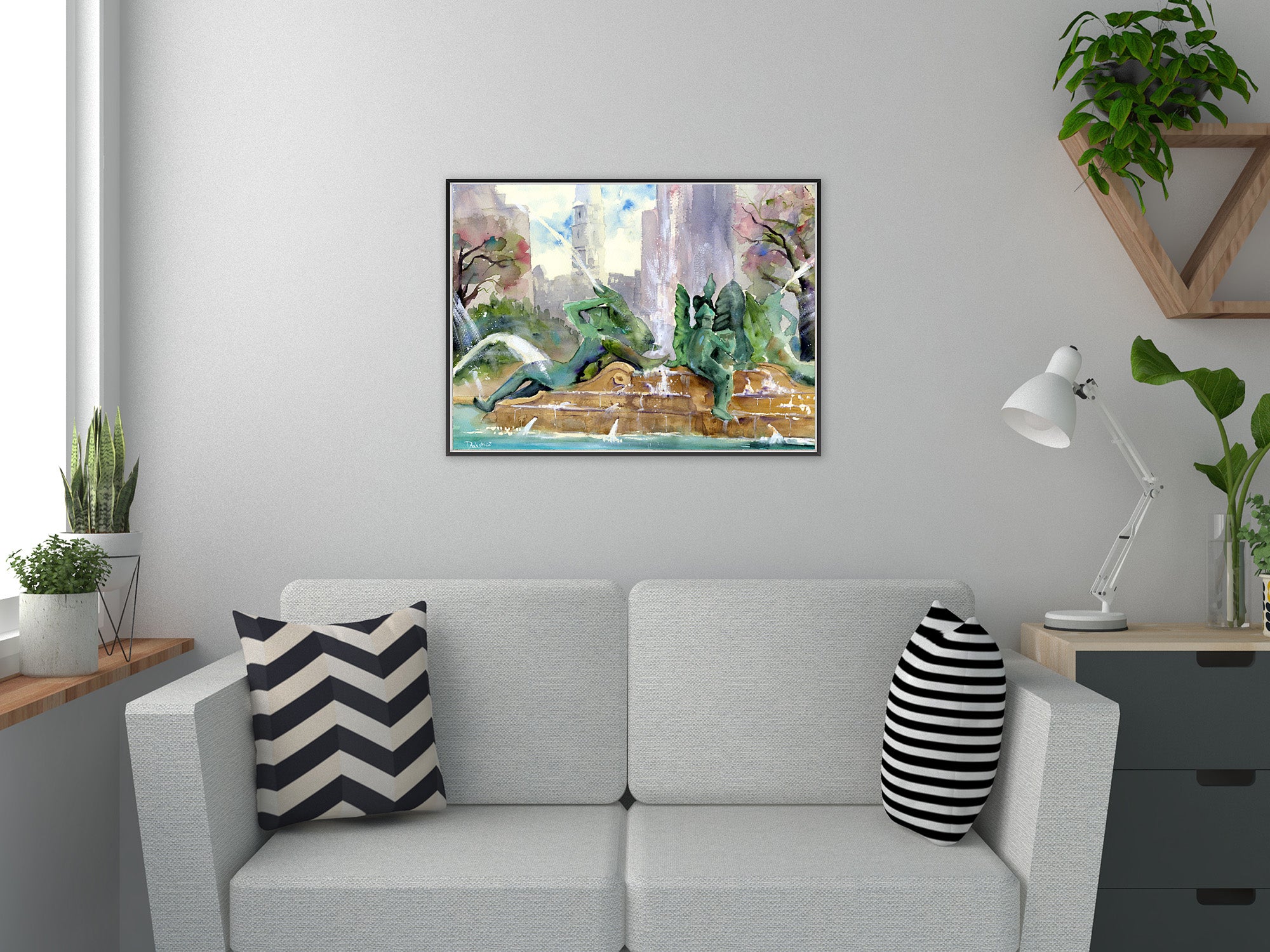 Philadelphia Swann Fountain Watercolor Print