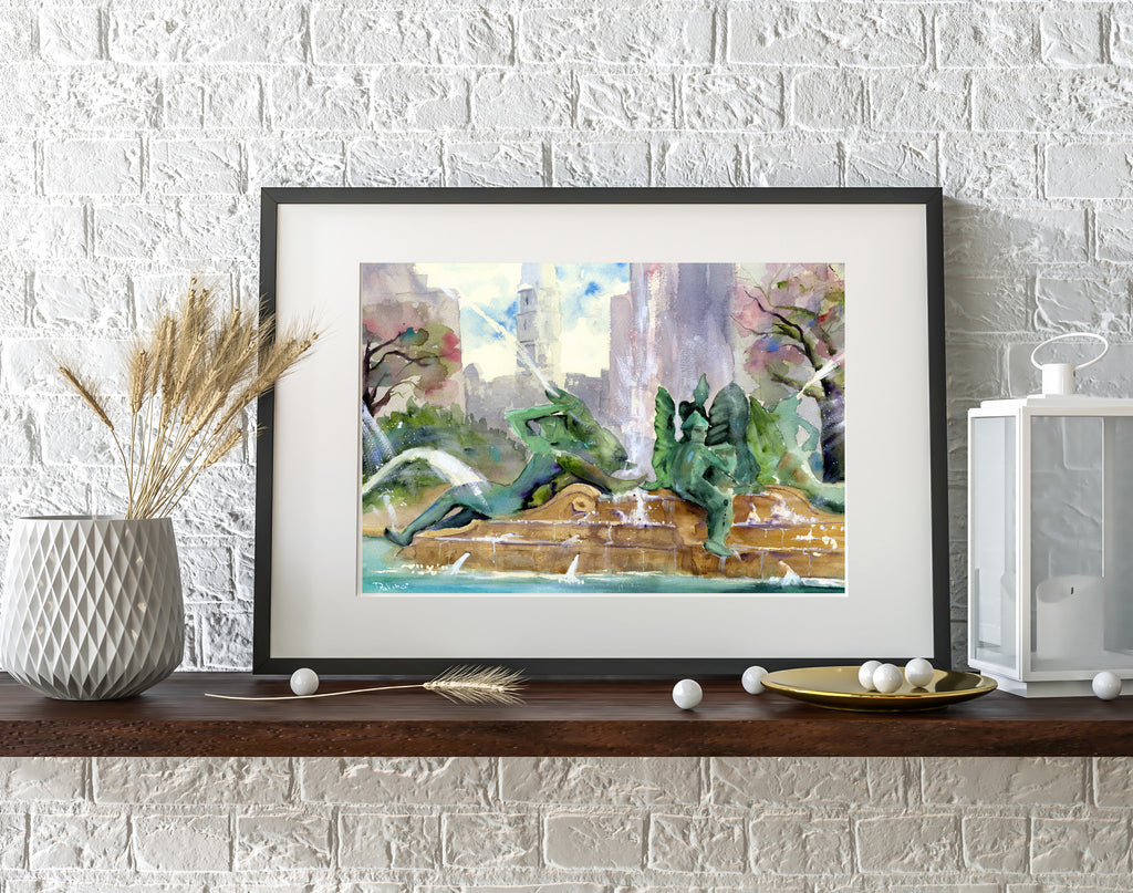 Philadelphia Swann Fountain Watercolor Print