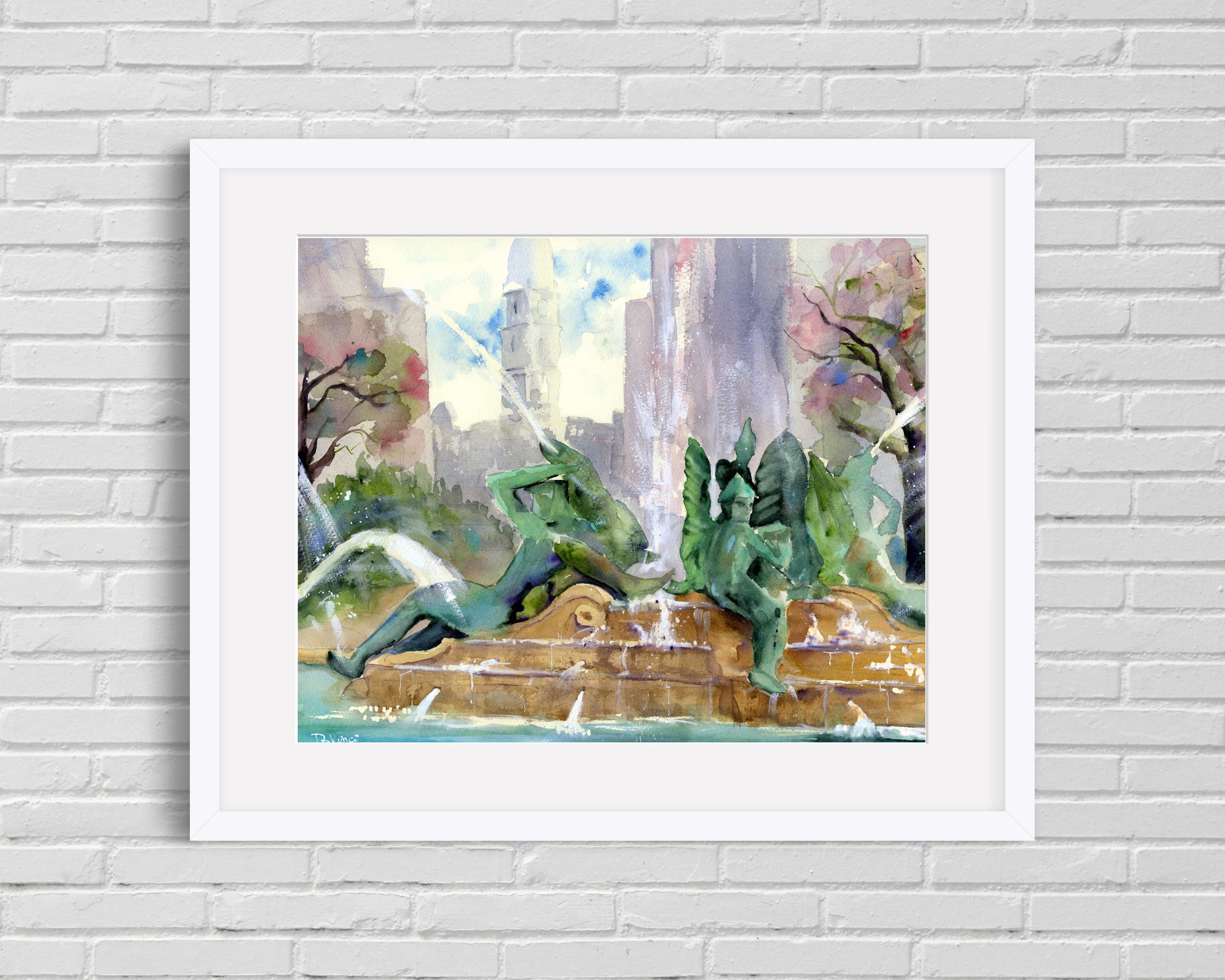 Philadelphia Swann Fountain Watercolor Print