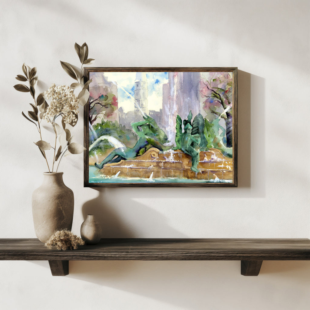 Philadelphia Swann Fountain Watercolor Print
