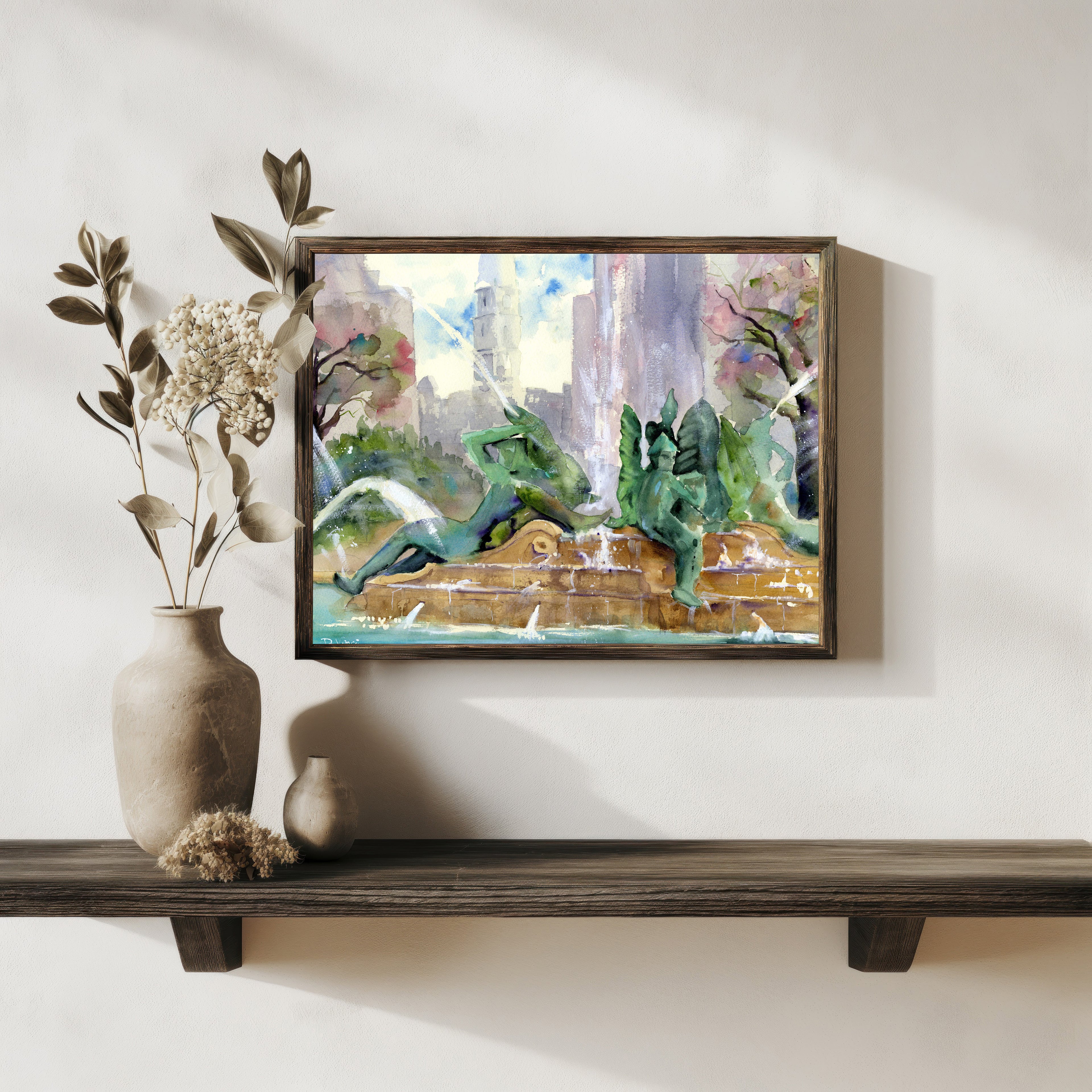 Philadelphia Swann Fountain Watercolor Print
